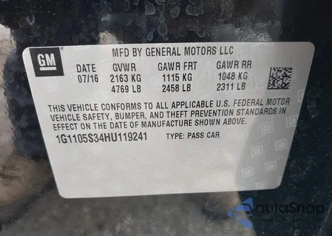 2017 Chevrolet Impala 1Lt from USA, damaged, VIN 1G1105S34HU119241